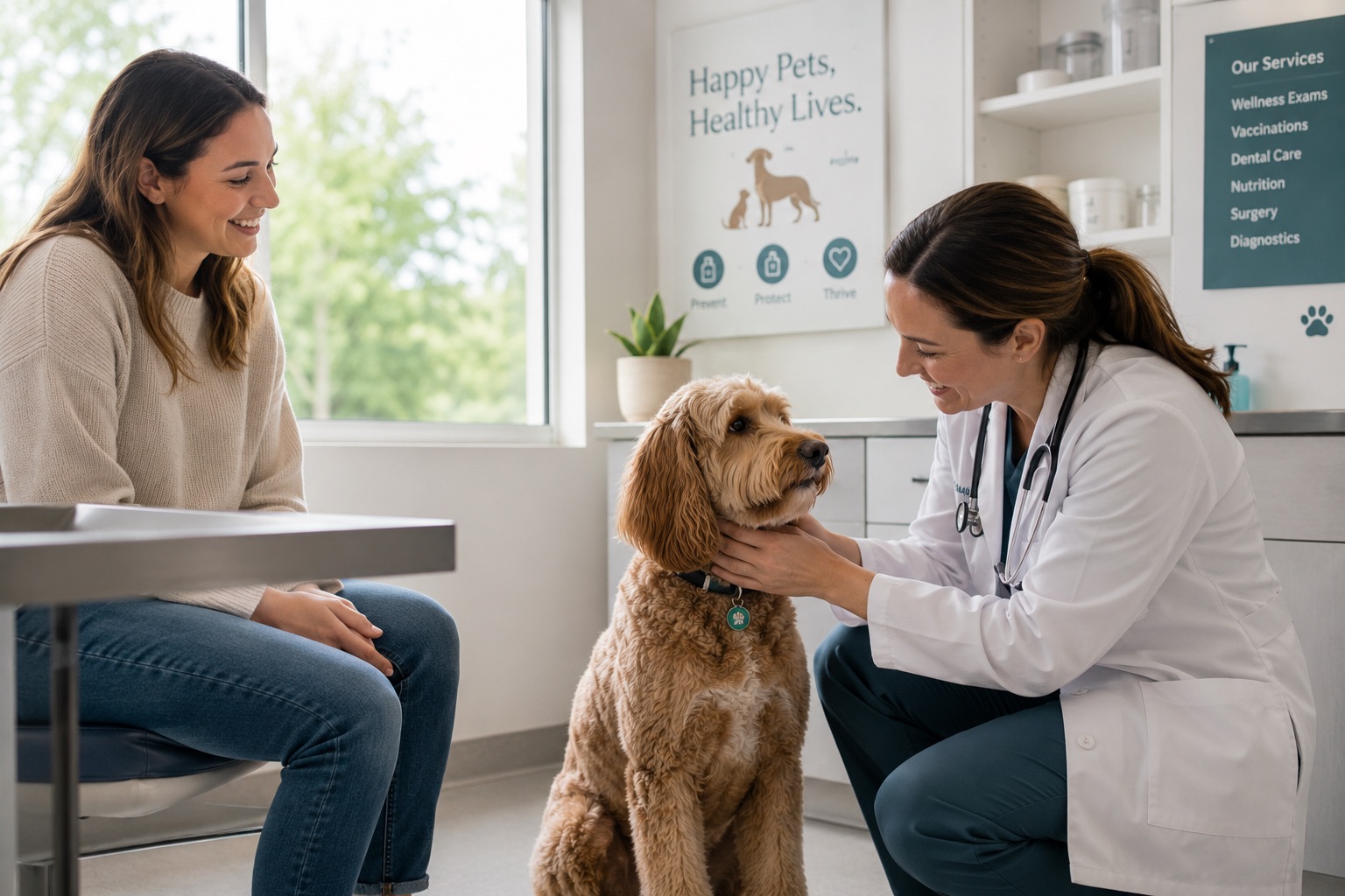 A veterinarian caring for a dog