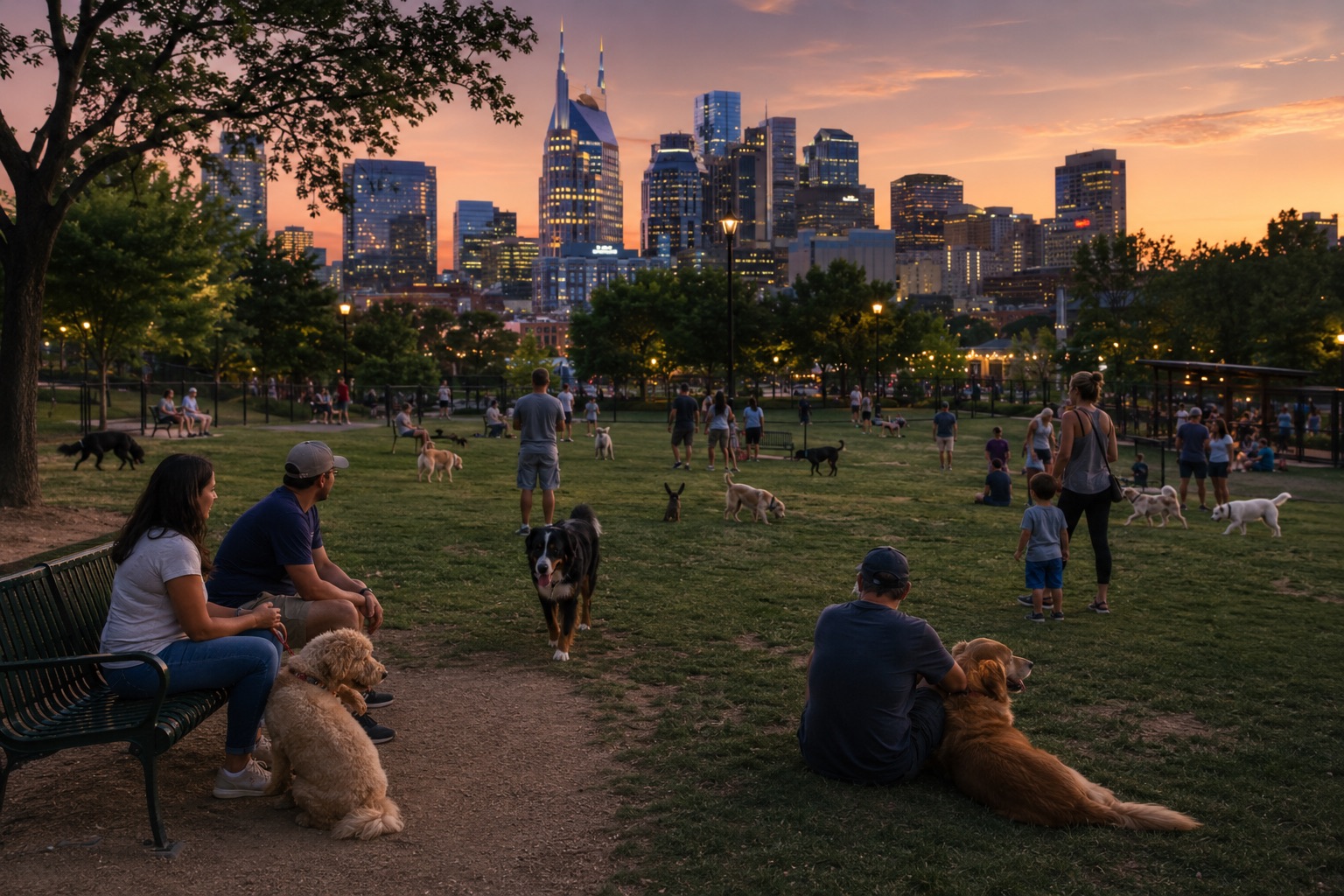 A dog enjoying a city park