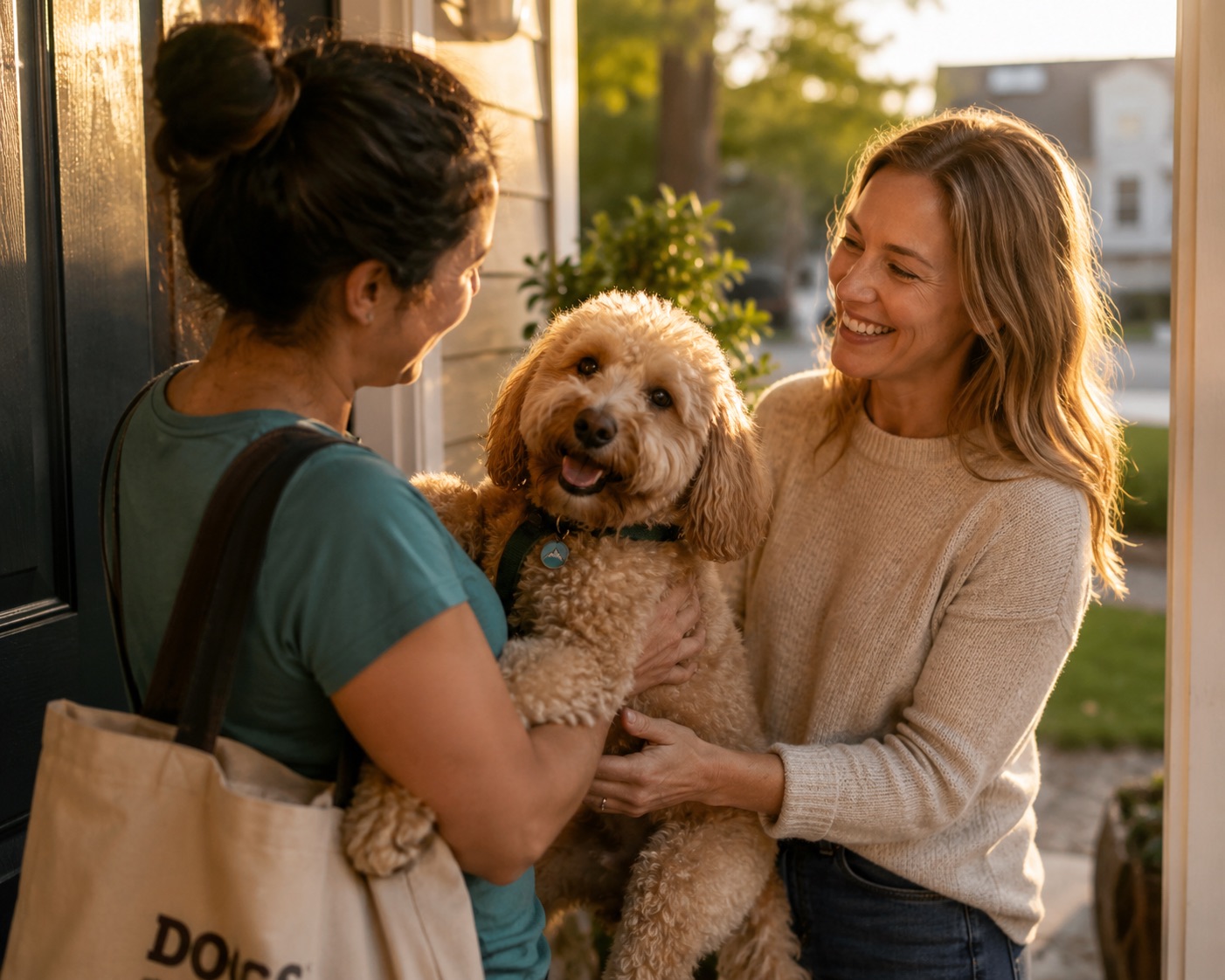 A caregiver and a happy dog